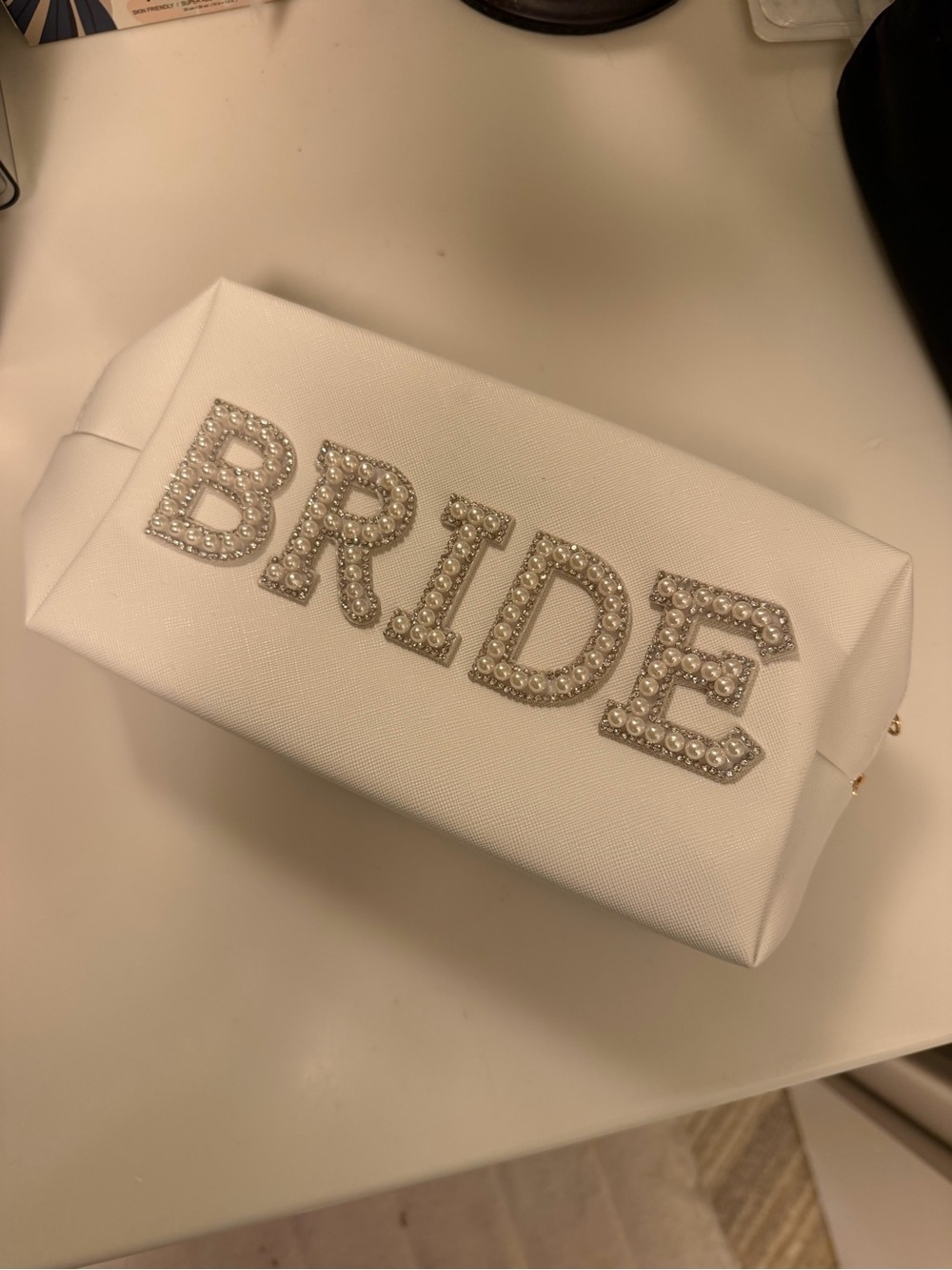 BRIDE Beaded Pearl Cosmetic Pouch - White